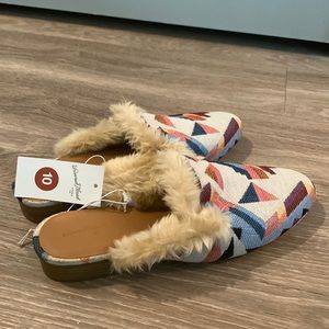 Never worn faux fur mules size 10